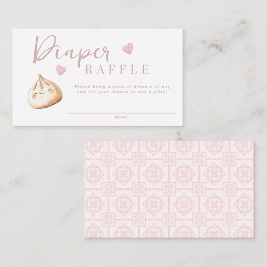 Little Dumpling Roze Baby shower Luier Raffle Tic Informatiekaartje (Voorkant / Achterkant)