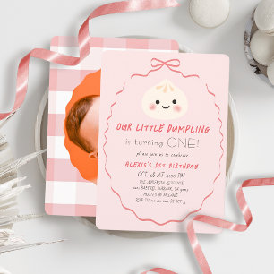 Little Dumpling Roze Strik Meisje 1e Verjaardag Fo Kaart