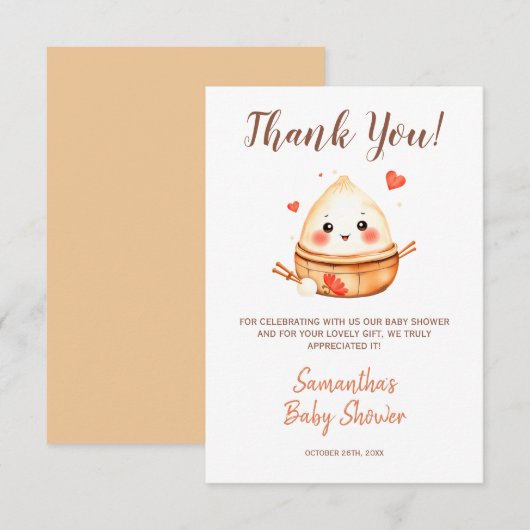 Little Dumpling Schattigee Waterverf Baby shower Bedankkaart (Voorkant / Achterkant)