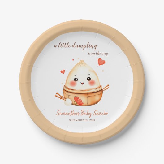Little Dumpling Schattigee Waterverf Baby shower Papieren Bordje (Voorkant)