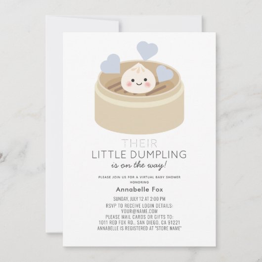 Little Dumpling Virtual Boy Baby shower nodiging Kaart (Voorkant)