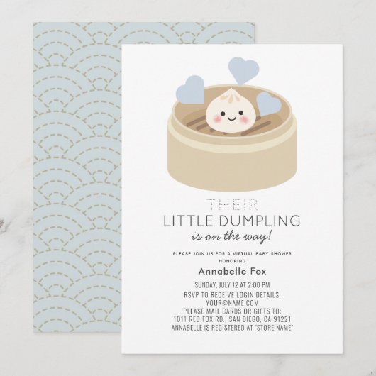 Little Dumpling Virtual Boy Baby shower nodiging Kaart (Voorkant / Achterkant)