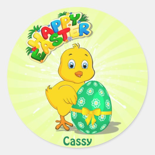 Little Easter Chicken Cartoon Ronde Sticker (Voorkant)