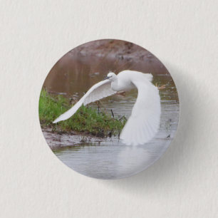 Little Egret in Flight Badge Ronde Button 3,2 Cm