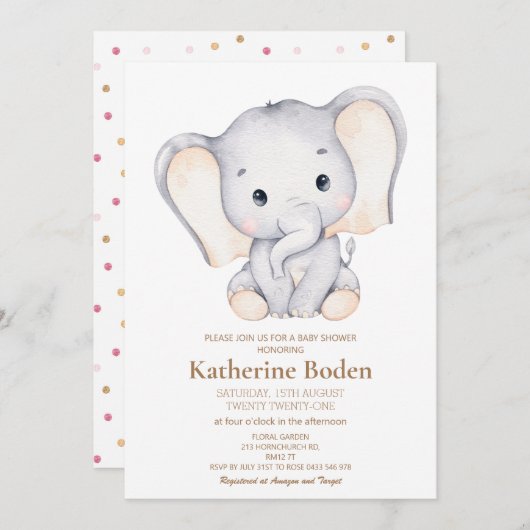 Little Elephant Baby shower Invitation (Voorkant / Achterkant)