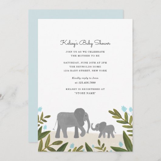 Little Elephant Baby shower Invite Kaart (Voorkant / Achterkant)