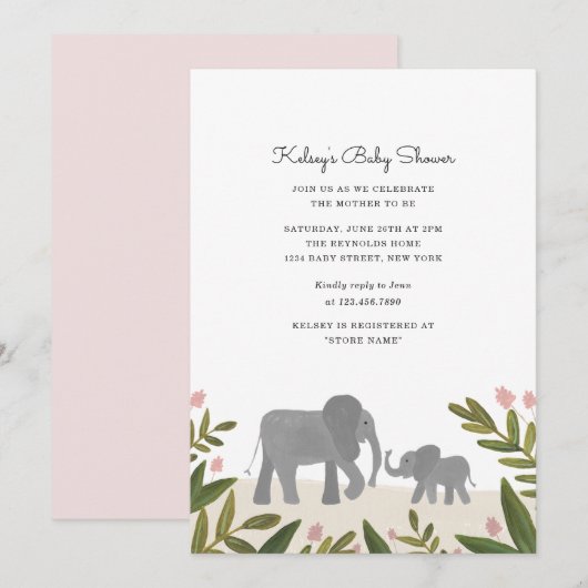 Little Elephant Baby shower Invite Kaart (Voorkant / Achterkant)