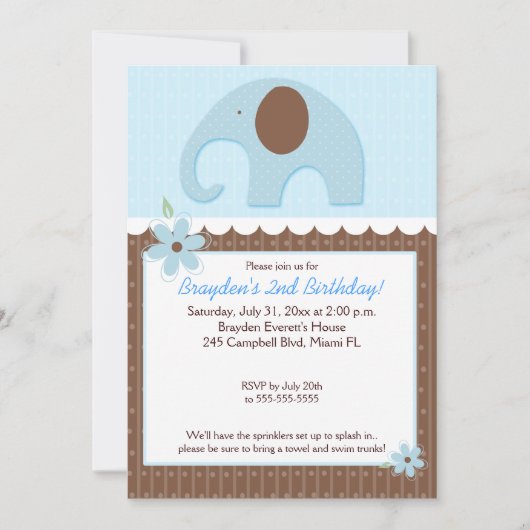 Little Elephant (Blue) 5x7 Boy Birthday Invitation Kaart (Voorkant)