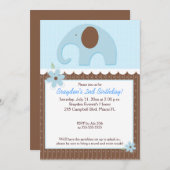 Little Elephant (Blue) 5x7 Boy Birthday Invitation Kaart (Voorkant / Achterkant)