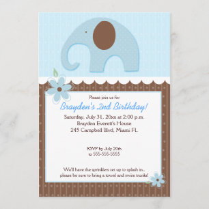 Little Elephant (Blue) 5x7 Boy Birthday Invitation Kaart