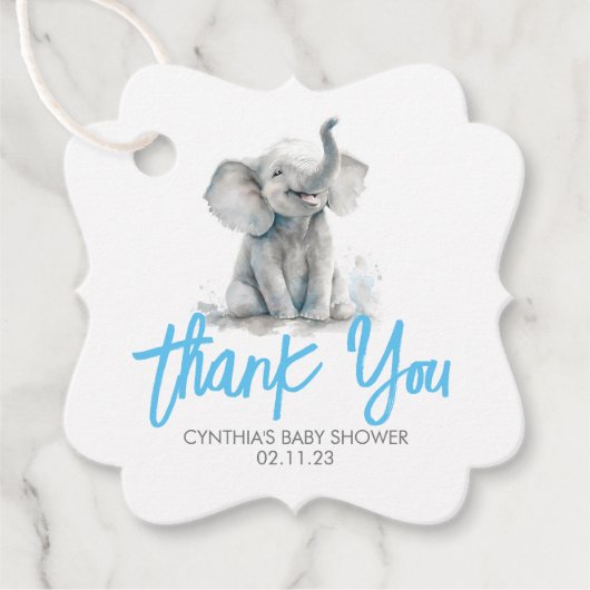 Little Elephant Blue Grey Baby shower Bedankt Bedankjes Labels (Voorkant)
