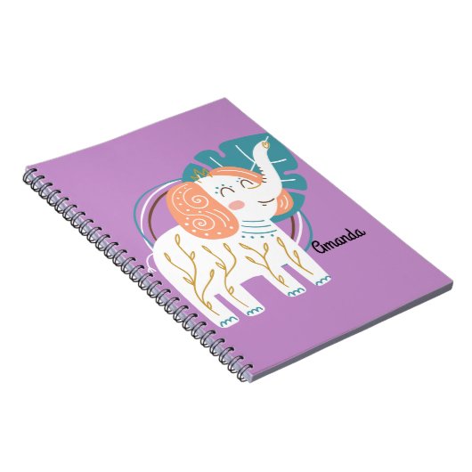 Little Elephant Boho aangepaste naam Notitieboek (Rechterzijde)