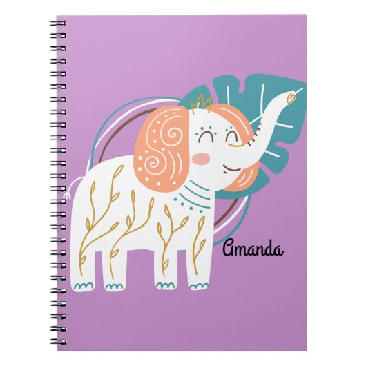 Little Elephant Boho aangepaste naam Notitieboek (Voorkant)
