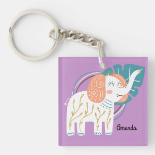 Little Elephant Boho aangepaste naam Sleutelhanger