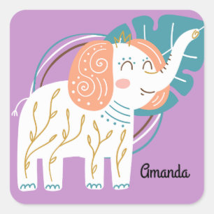 Little Elephant Boho aangepaste naam Vierkante Sticker