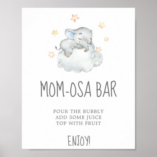 Little Elephant Boy Baby shower Ma-osa Bar Sign Poster (Voorkant)