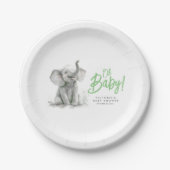 Little Elephant Cute Green Grey Baby shower Papieren Bordje (Voorkant)