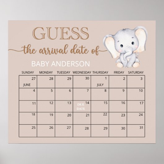 Little Elephant eens Due Date Calendar Poster (Voorkant)