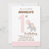 Little Elephant First Birthday Invitation (roze) Kaart (Voorkant)