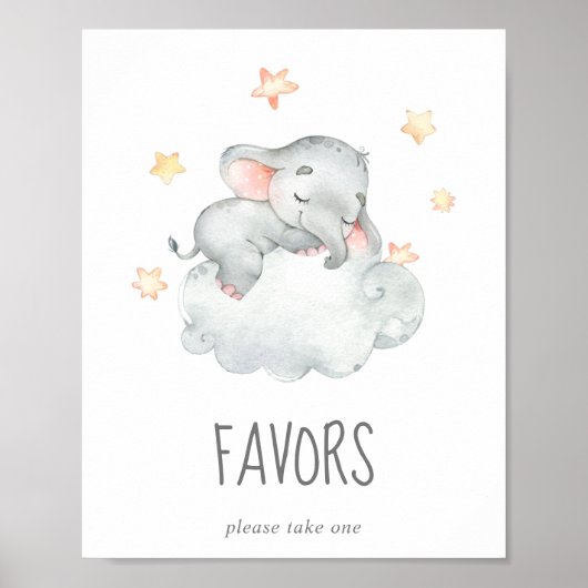 Little Elephant Girl Baby shower Favors Sign Poster (Voorkant)