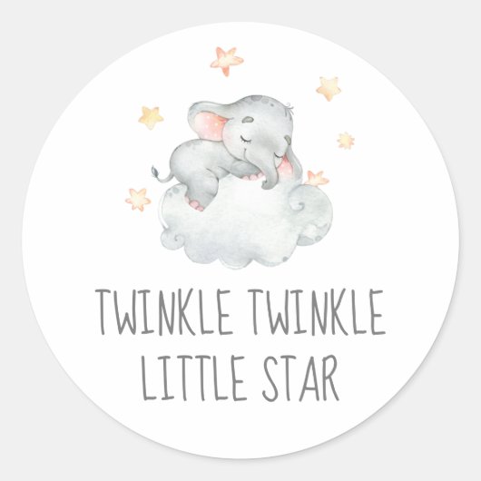 Little Elephant Girl Twinkle Twinkle Little Star Ronde Sticker (Voorkant)