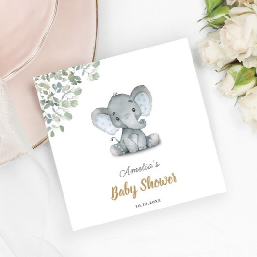 Little Elephant Greenery Baby shower Servet