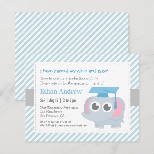 Little Elephant Kinder Kindergarten Graduparty Kaart (Voorkant / Achterkant)
