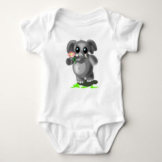 Little Elephant met Flowers Baby Bodysuit (Voorkant)