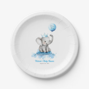 Little Elephant Prince Cute Blue Baby shower Papieren Bordje