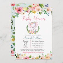 Little Elephant Spring Summer Flowers Baby shower