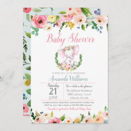 Little Elephant Spring Summer Flowers Baby shower Kaart