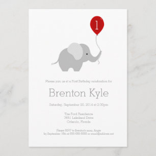 Little Elephant with Balloon Birthday Invitation 2 Kaart