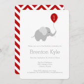 Little Elephant with Balloon Birthday Invitation Kaart (Voorkant / Achterkant)