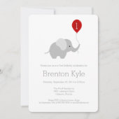 Little Elephant with Balloon Birthday Invitation Kaart (Voorkant)