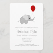 Little Elephant with Balloon Birthday Invitation