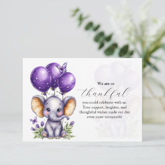 Little Elephant with Dreamy Purple Balloons Bedankkaart