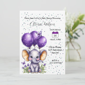 Little Elephant with Dreamy Purple Balloons Kaart