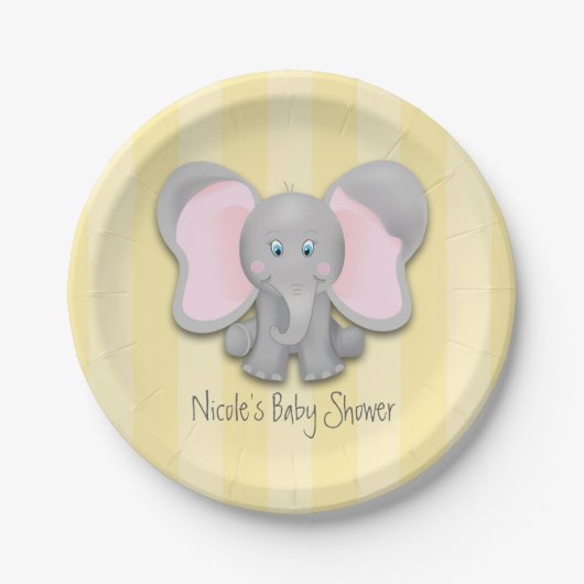 Little Elephant Yellow Baby shower Party Papieren Bordje (Voorkant)