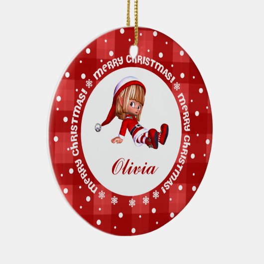 Little Elf Doll Custom Name Kerstmis Keramisch Ornament (Rechts)