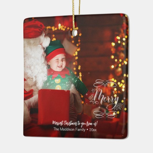 Little Elf Sees Santa Merry Vakantie Groeten Keramisch Ornament (Links)