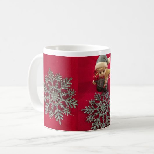 Little Elf Silver Snowflake Coffee Mok (Voorkant links)