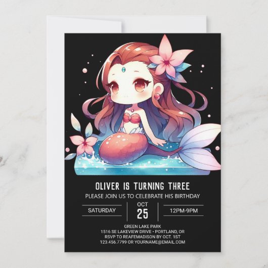 Little Enchanted Mermaid Birthday Kaart (Voorkant)