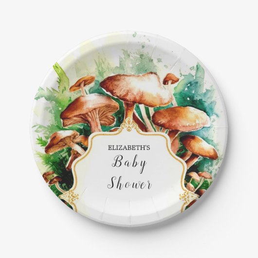 Little Enchanted Mushroom Baby shower Papieren Bordje (Voorkant)