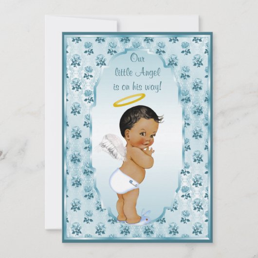 Little Ethnic Boy Angel Blue Rozen Baby shower Kaart (Voorkant)