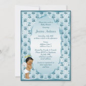 Little Ethnic Boy Angel Blue Rozen Baby shower Kaart (Achterkant)
