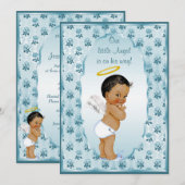 Little Ethnic Boy Angel Blue Rozen Baby shower Kaart (Voorkant / Achterkant)