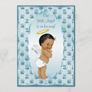 Little Ethnic Boy Angel Blue Rozen Baby shower Kaart