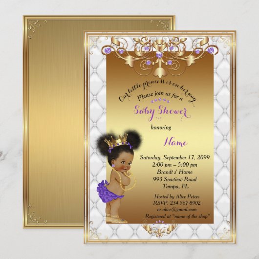 Little etnic Princess, Baby shower Invitation Kaart (Voorkant / Achterkant)