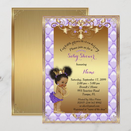 Little etnic Princess, Baby shower Invitation Kaart (Voorkant / Achterkant)