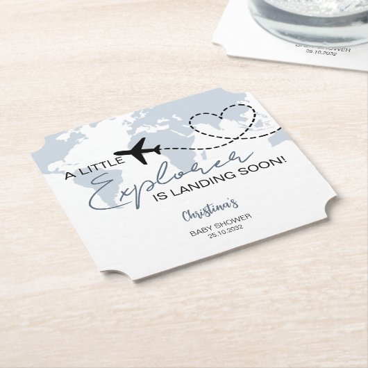 Little Explorer Adventure Blue Baby shower Kartonnen Onderzetters (Gekanteld)